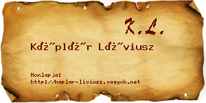 Káplár Líviusz névjegykártya